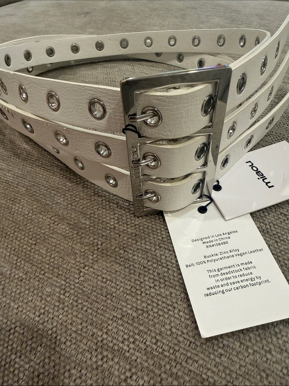 Miaou White Triple-Strap Grommet Belt with Silver Hardware